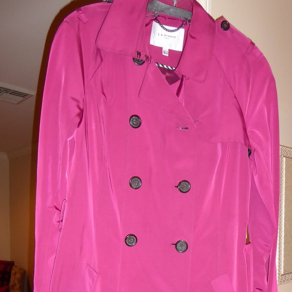 LK Bennett Light Weight Raspberry Pink Double Breasted Trench Coat USA Size 4 - Picture 2 of 15